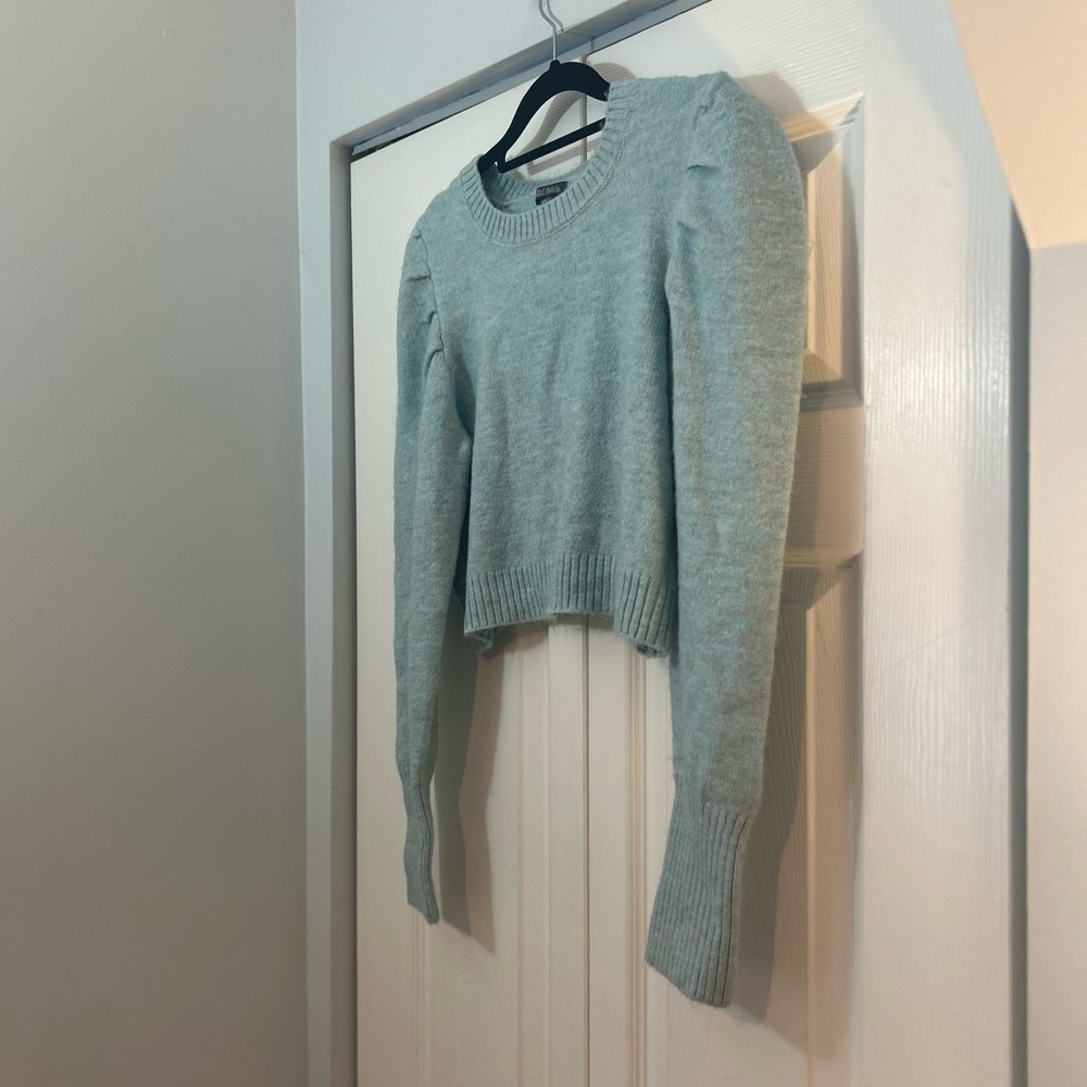 Wild Fable Cropped Puff Sleeve Knit Sweater Mint Green Size M - Picture 2 of 7